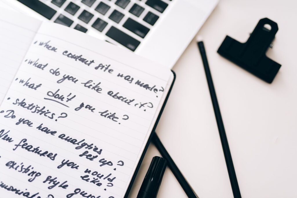 Marketer drafting website copywriting for a small business landing page